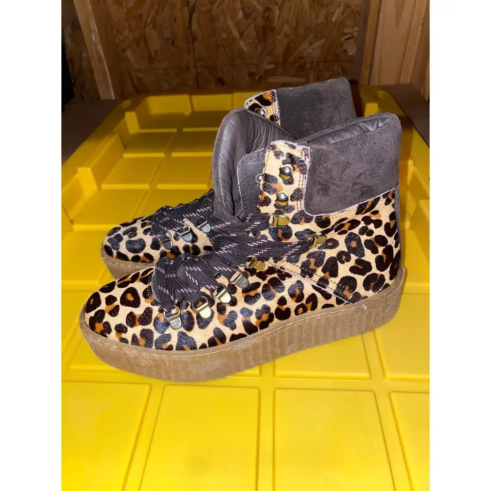 Shoe The Bear Agda Women's 38 Chestnut Leopard Pony Suede Ankle Hiking Boot